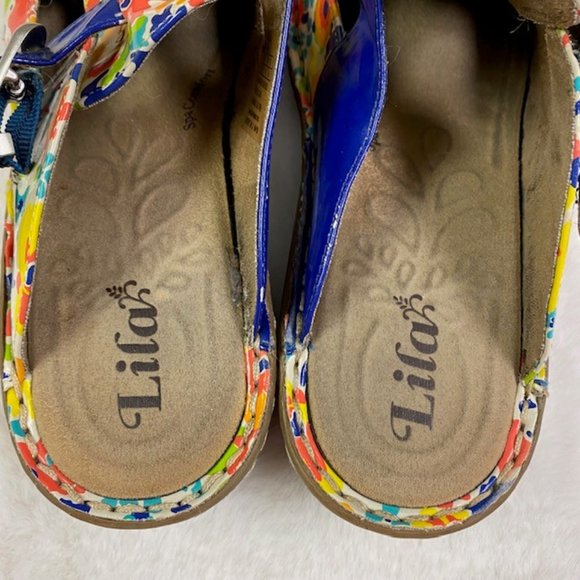 Lila SureGrip Womens Bailey Blue Floral Open Back Clog Slip‎ Resistant, size 8.5 - Picture 14 of 15